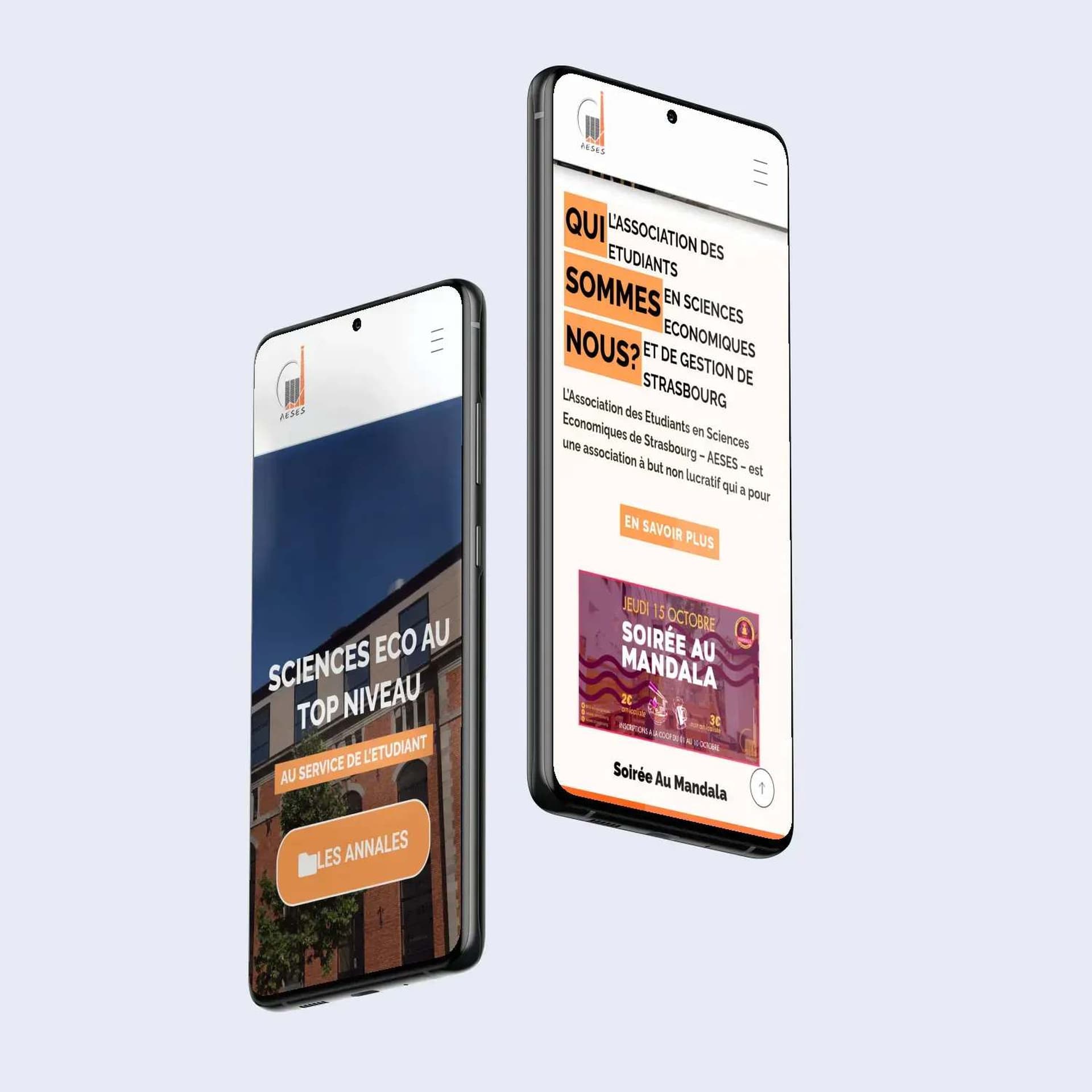 Sections mobiles du site web de l'AESES